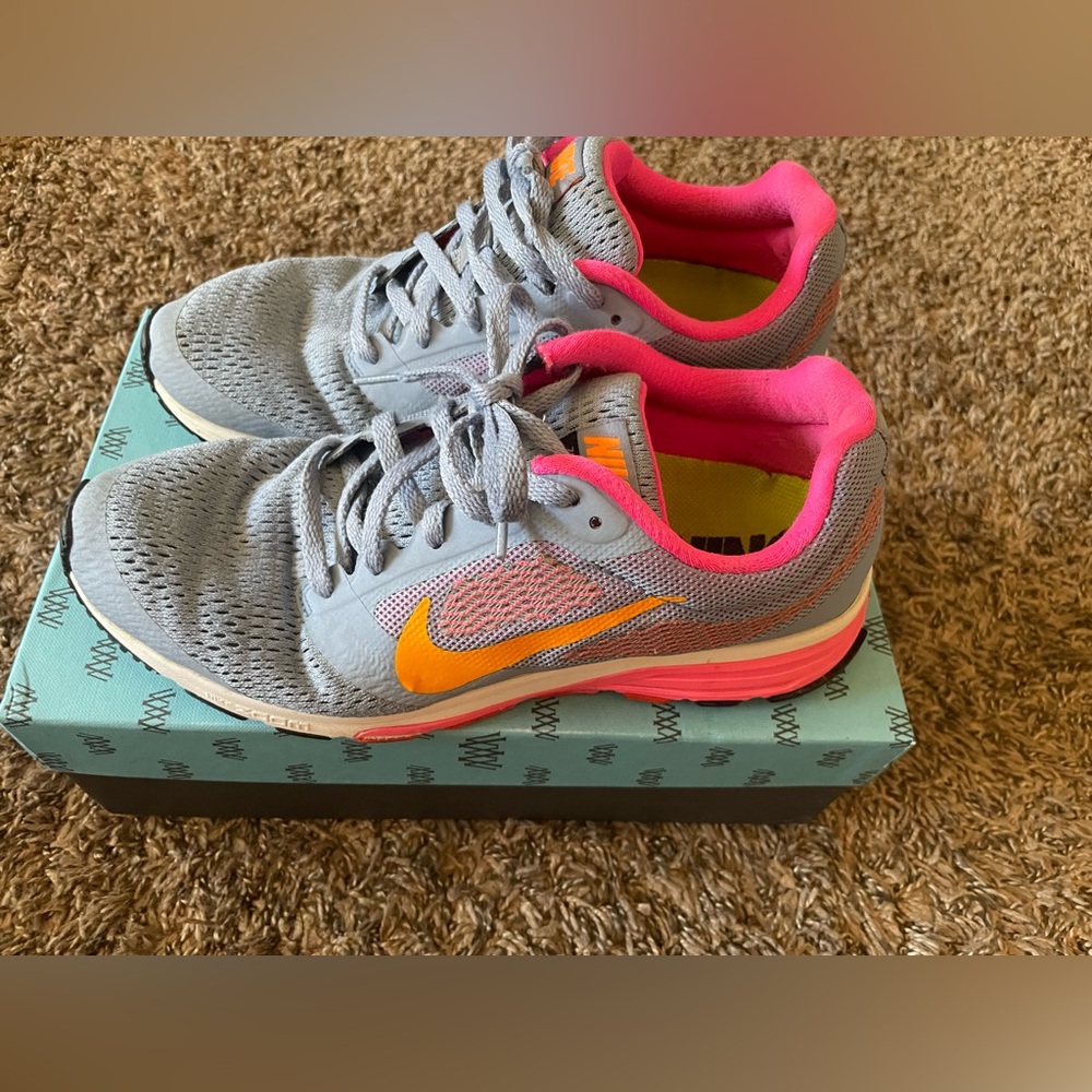 Nike Women's Gray and Pink Sneakers with Orange Swoosh